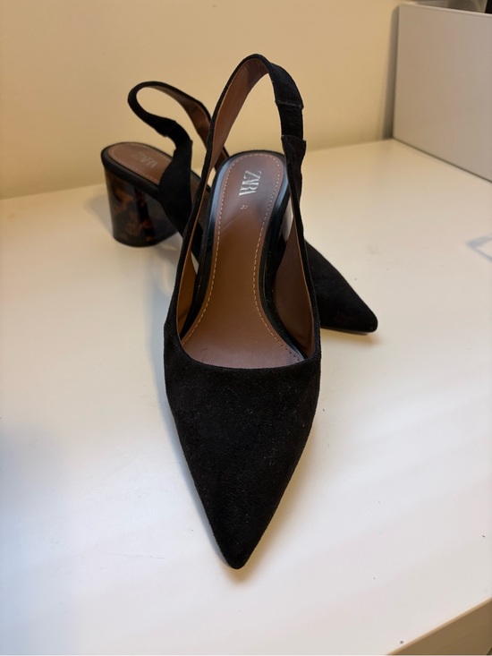 Zara Shoes - Zara Black Suede Pointed Toe Slingback Heels with Block Heel